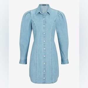 🔆 Express Denim Puff Sleeve Button Front Mini Shirt Dress, Size XS